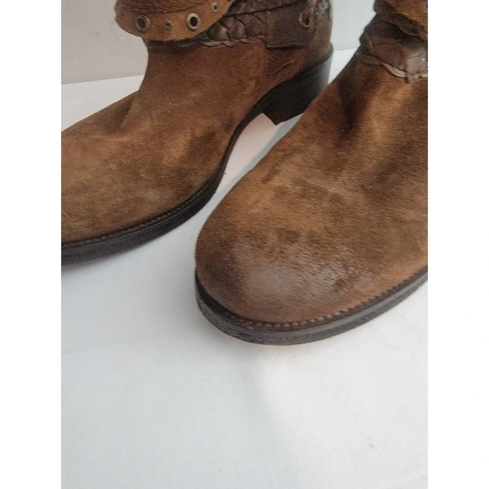 TRASK Suede Cuff Ankle‎ Boots Sz 10M Distressed Boho Rustic Brown